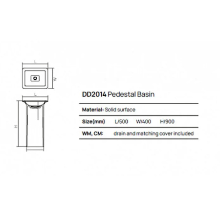 Раковина керамическая Dea Design Pedestal Basin DD2014 500 18 50х40 напольная цвет белый без отверстий под смеситель