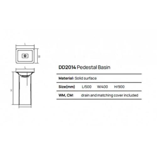 Раковина керамическая Dea Design Pedestal Basin DD2014 500 18 50х40 напольная цвет белый без отверстий под смеситель - фото 3