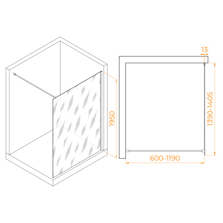 Душевая перегородка RGW Walk In 351001014-31 140х195 стекло тонированное профиль хром глянцевый
