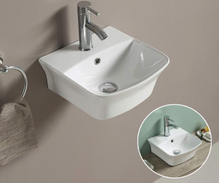 Раковина из санфаянса CeramaLux 78369 34х35 подвесная цвет белый 1 отверстие под смеситель