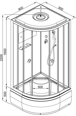 Душевая кабина AvaCan B90SBLACK 90х90 четверть круга с крышей ориентация универсальная