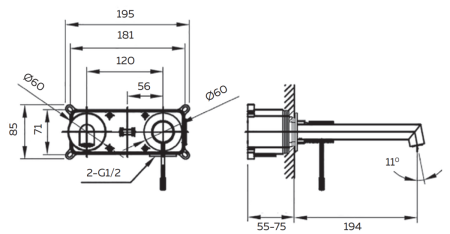 Смеситель для раковины AltroBagno Intento AltroBagnoIntento010504MW встраиваемый в стену белый