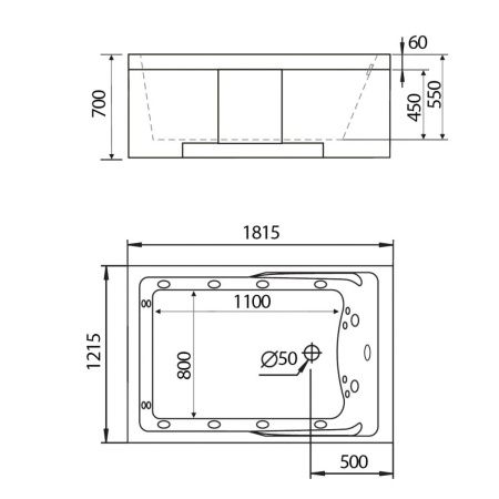 Ванна акриловая гидромассажная Gemy G9061 K L 180х120 пристенная прямоугольная с каркасом