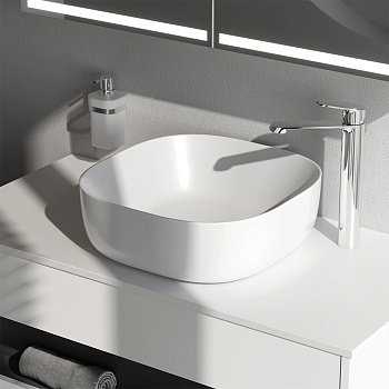 Раковина из сантехнического фарфора Am.Pm Func M8FWCC30430WG 43х43 накладная цвет белый без отверстий под смеситель