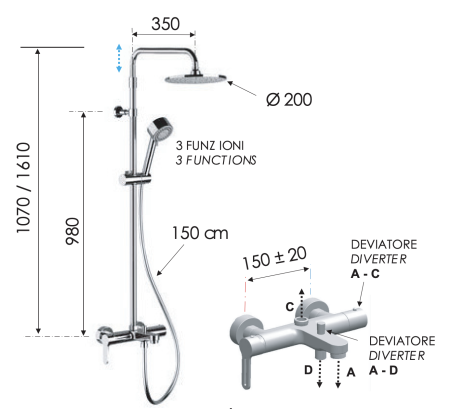 Душевая стойка Remer Winner W34AEC20 настенная