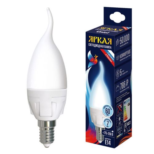 Лампа светодиодная Uniel LED-CW37 7W/6500K/E14/FR PLP01WH - фото 3