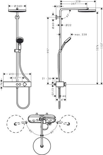 Душевая стойка Hansgrohe Pulsify S Showerpipe EcoSmart 24221000 настенная цвет хром с термостатом - фото 3