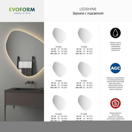 Зеркало с подсветкой Evoform Ledshine BY 2577 100х100 подвесное