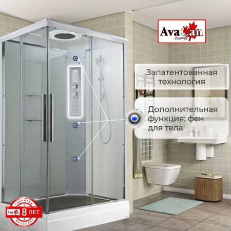 Душевая кабина AvaCan K K2011LED 110х90 прямоугольная с крышей ориентация универсальная