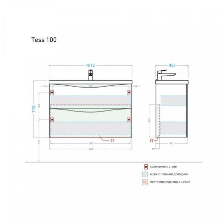 Тумба с раковиной Alavann Tess ALV1010000 100х50 подвесная цвет белый
