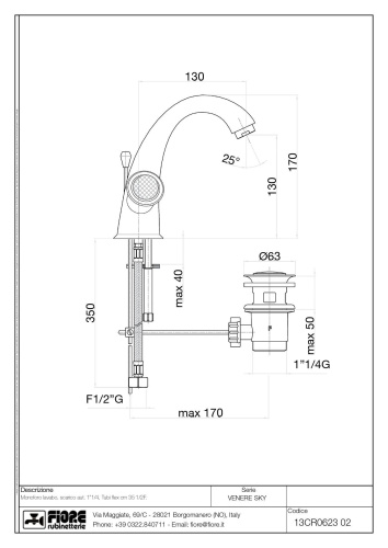 Смеситель Fiore Venere Sky 13CR0623 на раковину хром - фото 2