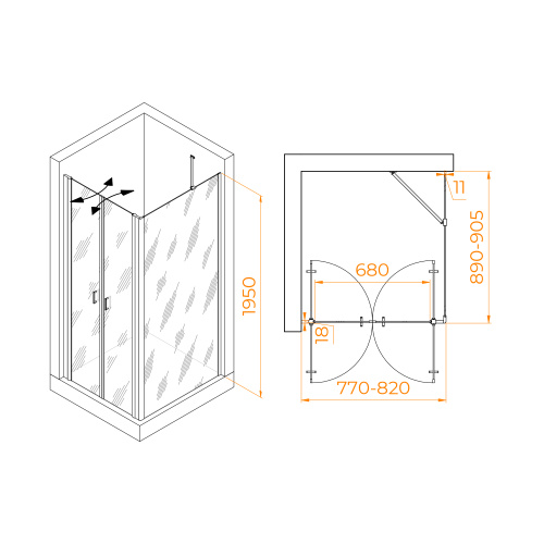 Душевой уголок RGW Passage 060814489-14 80х90 стекло прозрачное профиль черный без поддона - фото 2