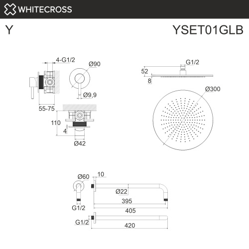 Душевая система Whitecross Y brushed gold YSET01GLB встраиваемая - фото 3