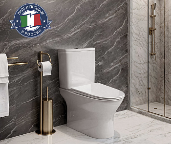 Унитаз напольный с бачком Cerutti SPA CT7193 белый с сиденьем микролифт безободковый каскадный смыв