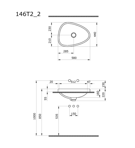 Раковина из сантехнического фарфора Ambassador Kingston 146T20002 58х44 накладная цвет белый глянцевый без отверстий под смеситель - фото 3