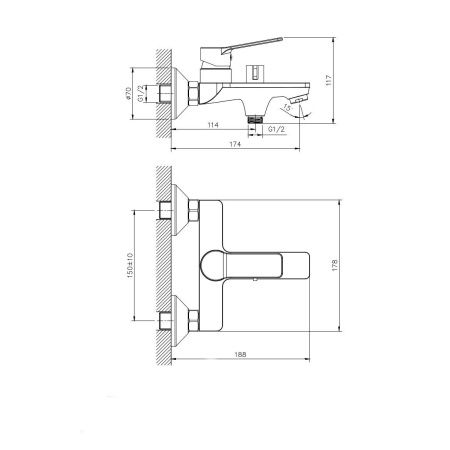 Смеситель для ванны Rush Haiti HA1935-44 настенный хром