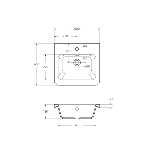 Раковина керамическая BelBagno Urban 12050-KL 50х46 накладная цвет белый 1 отверстие под смеситель - фото 2