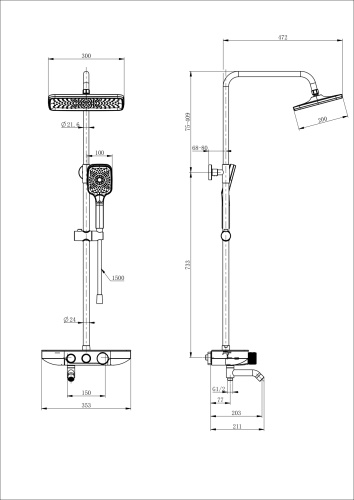 Душевая стойка Wonzon & Woghand WW-B3099-A-MB настенная цвет черный - фото 2