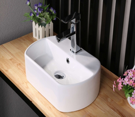 Раковина из санфаянса CeramaLux 9293 44х29 накладная цвет белый 1 отверстие под смеситель