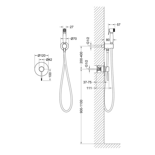 Смеситель с гигиеническим душем Timo Saona 2389/17SM встраиваемый в стену золото матовое без термостата - фото 2