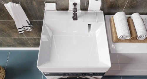 Раковина из искусственного камня Reflexion Tetra RF6050TE 60х50 над стиральной машиной цвет белый 1 отверстие под смеситель - фото 4