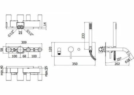 Смеситель для ванны с душем Paffoni Light LIG001HGSP встраиваемый в стену золото