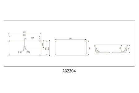 Раковина из санфаянса Abber RECHTECK AC2204MB 61х35 накладная цвет черный матовый без отверстий под смеситель