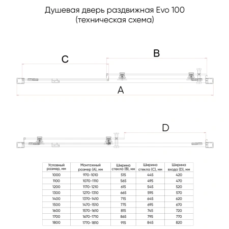 Душевая дверь Veconi Evo E1-B-130-01-C9 130х195 стекло прозрачное профиль черный