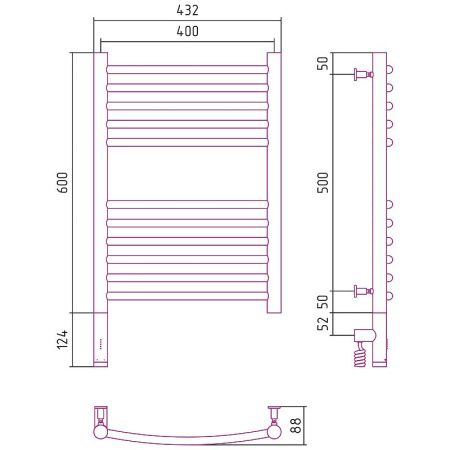 Полотенцесушитель электрический Сунержа Богема 3.0 00-5802-6040 45х70 нержавеющая сталь