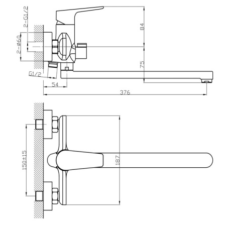 Смеситель для ванны Tokito TOYAMA TOK-TOY-1015 настенный хром