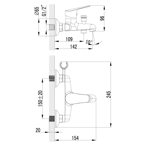 Смеситель для ванны LeMark Partner LM6552C настенный хром - фото 2