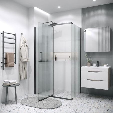 Душевой уголок Grossman Pragma 120.K33.03.1080.21.02 100х80 стекло текстурное профиль черный без поддона