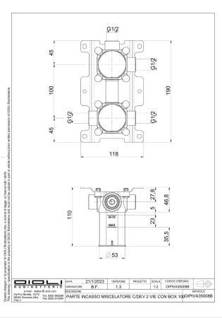 Внутренняя часть встраиваемого смесителя Oioli Universal OIPIVA35008B