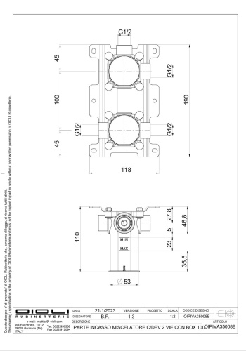 Внутренняя часть встраиваемого смесителя Oioli Universal OIPIVA35008B - фото 2