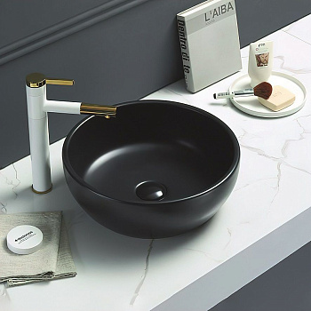 Раковина керамическая Art&Max AM-109-MB 41х41 накладная цвет черный матовый