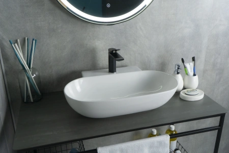 Раковина керамическая Gid Lago 51133 60х40 накладная цвет белый 1 отверстие под смеситель