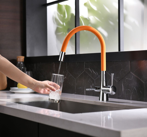 Смеситель для кухни LeMark Comfort LM3075C-Orange на мойку хром/оранжевый - фото 2
