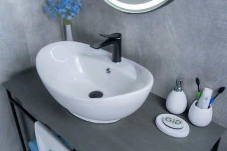 Раковина керамическая Gid Lago 51107 60х40 накладная цвет белый 1 отверстие под смеситель