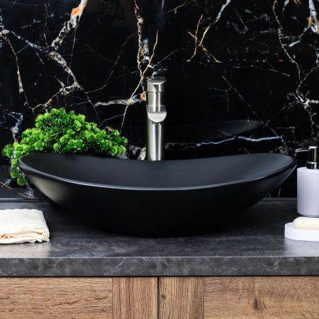 Раковина из сантехнического фарфора Melana 7811AMB-805 60х40 накладная цвет черный без отверстий под смеситель