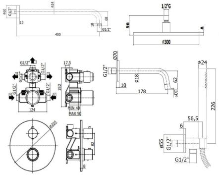 Душевая система Paffoni Light KITLIQ019BO045KING встраиваемая в стену с термостатом