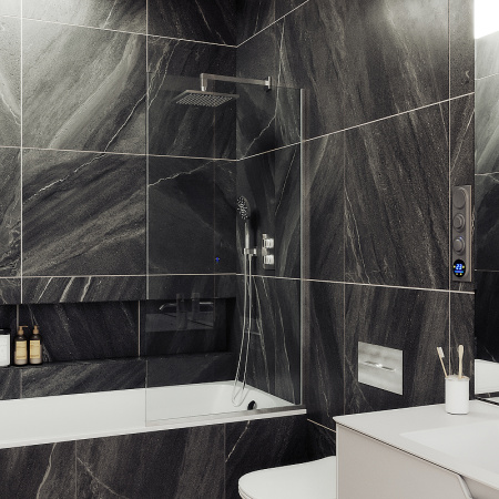 Душевая шторка на ванну Maybah Glass MGV-63-5у 70х140 стекло прозрачное профиль хром матовый ориентация универсальная