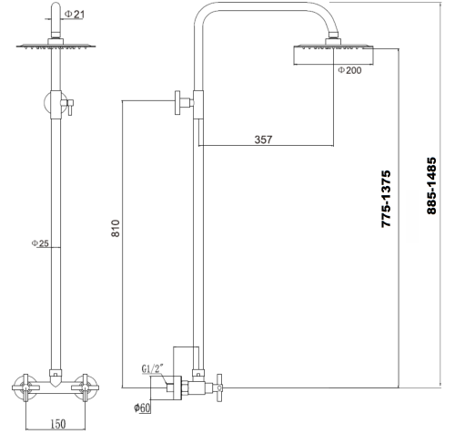 Душевая стойка Fmark FS8405H настенная цвет черный - фото 3