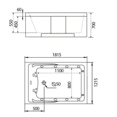 Ванна акриловая гидромассажная Gemy G9061 K R 180х120 пристенная прямоугольная с каркасом
