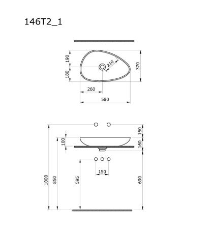 Раковина из сантехнического фарфора Ambassador Kingston 146T20401 60х40 накладная цвет бежевый без отверстий под смеситель