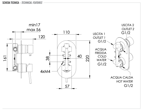 Смеситель для душа Remer Minimal N92 встраиваемый в стену хром - фото 2