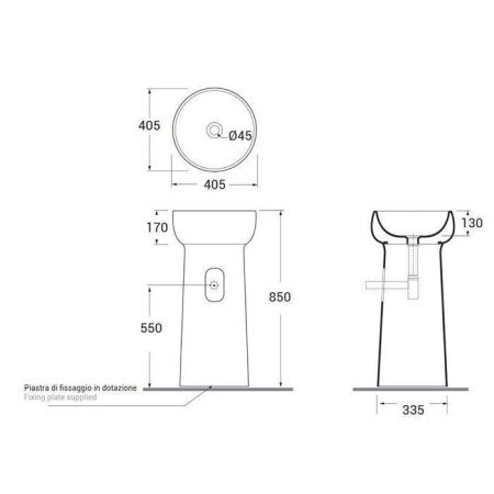 Раковина керамическая Azzurra GRAAL LALF04040P00CE*0 40 см напольная цвет черный без отверстий под смеситель