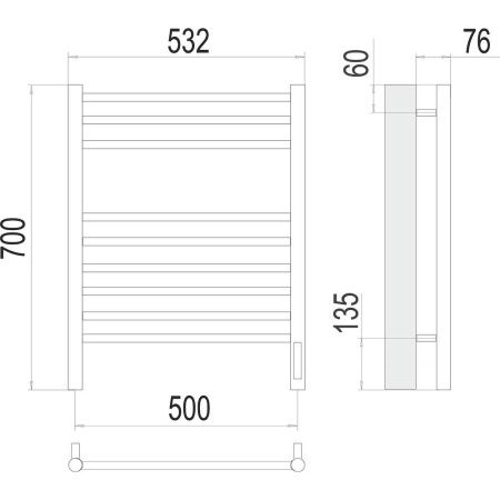 Полотенцесушитель электрический Terminus 4670078527240 55х70 хром