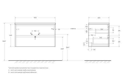 Тумба под раковину BelBagno Kraft KRAFT-900-2C-SO-RNN 90x46x50 - фото 2