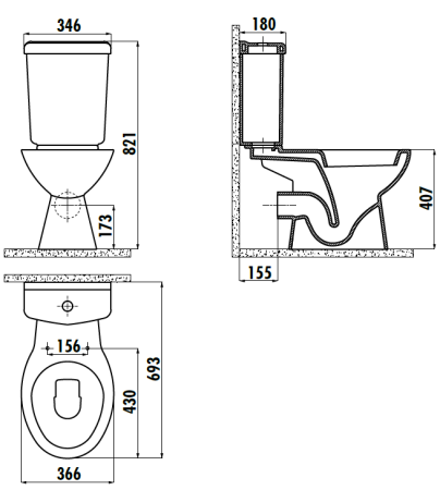 Чаша унитаза напольная Creavit Pitta PA310-11CB00E-0000 цвет белый без бачка без сиденья душевой смыв