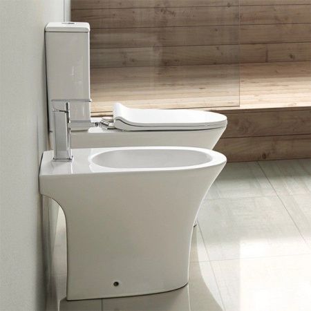 Унитаз напольный с бачком CeramaLux 1217A белый с сиденьем микролифт безободковый